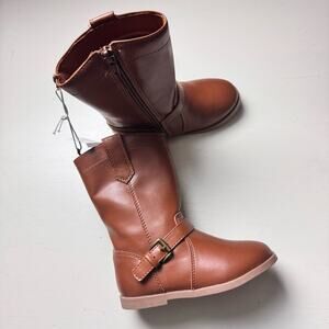 Old Navy Girls Brown Leather Boots with Buckle and SideZippers Sz 9